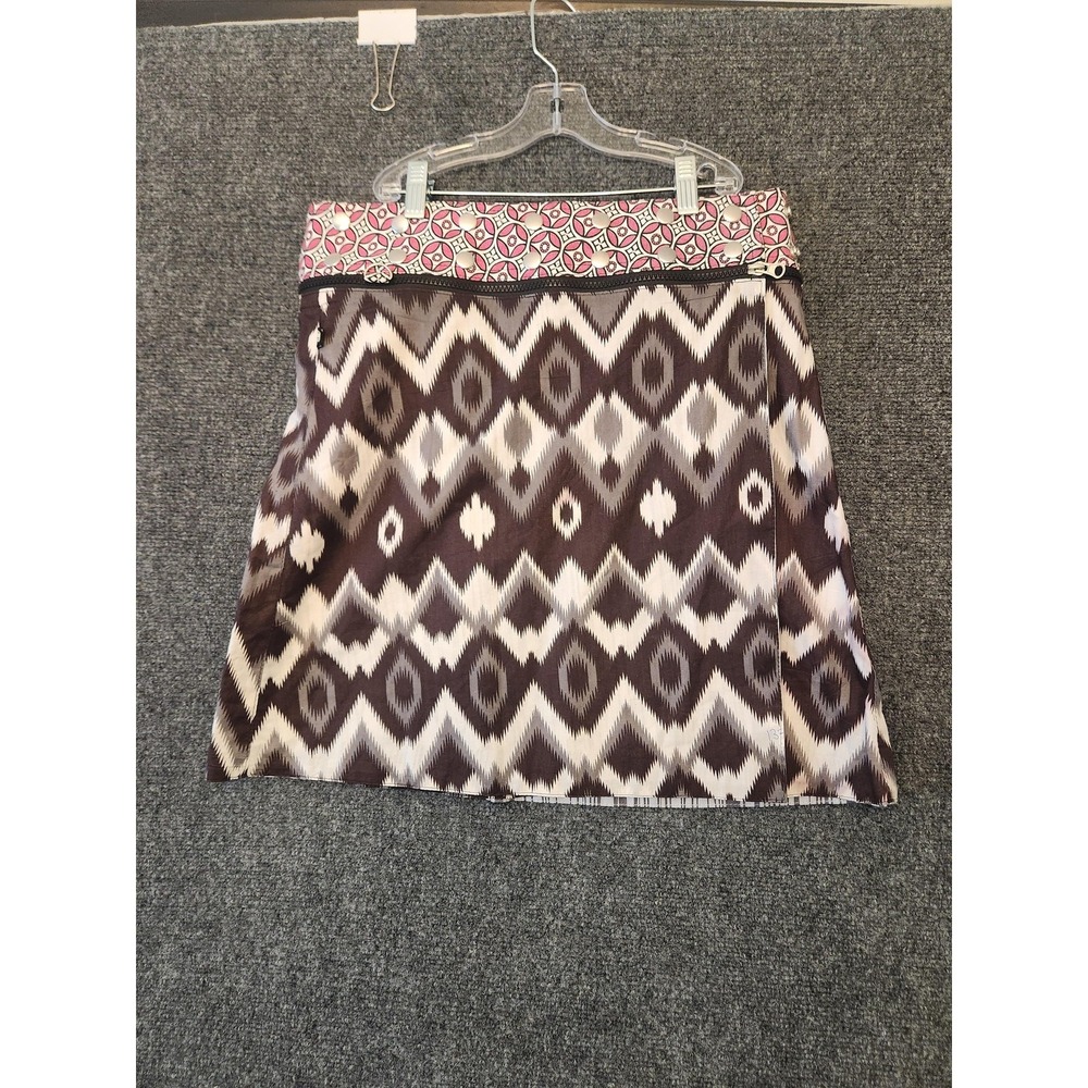 Zand Amsterdam Skirt Womens Large Brown Reversible Wrap‎ Mini Tribal Print